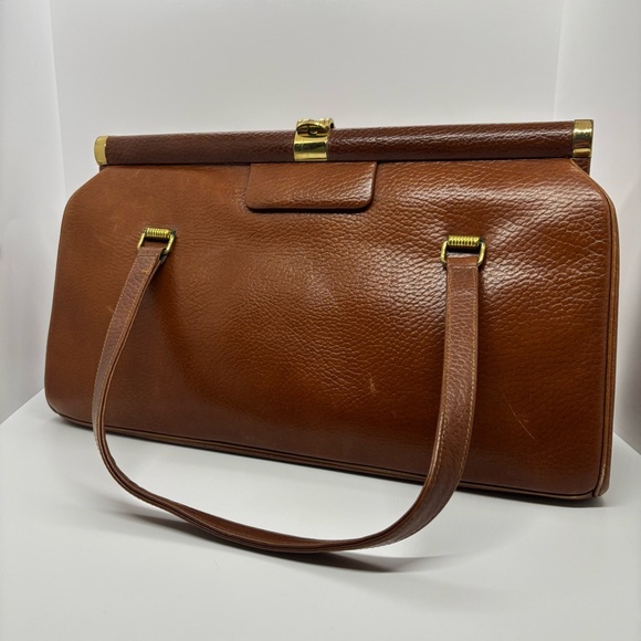 Vintage Classic Structured Top Handle Leather Handbag – Cognac Brown – OS - Picture 2 of 16